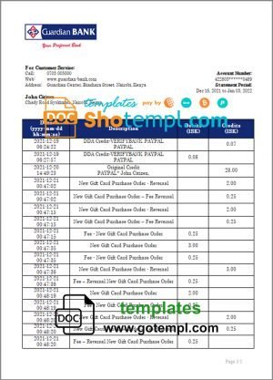 Brunei Baiduri Bank proof of addres statement template in Word and PDF format