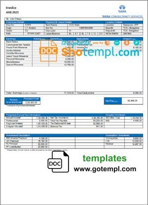 India Federal Bank statement easy to fill template in .xls and .pdf file format