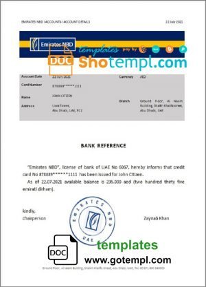 United Kingdom Nationwide bank statement, Word and PDF template, 5 pages, version 2