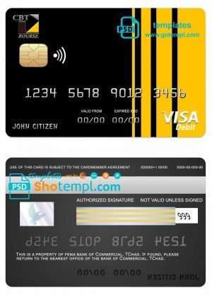 Chad Commercial bank visa card template in PSD format, fully editable