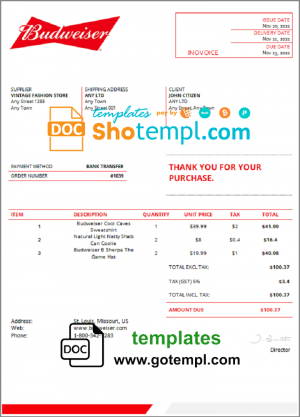 Equipment Rental Invoice template in word and pdf format