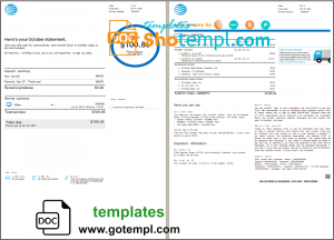 USA AT&T invoice template in Word and PDF format, fully editable, 3 pages
