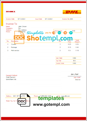 Sample IT Company Invoice template in word and pdf format