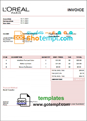 Free Author Invoice template in word and pdf format