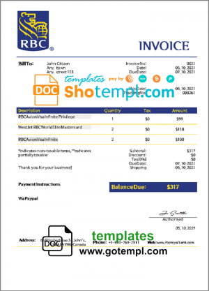 Spark Alberta business utility bill, Word and PDF template