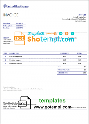 USA Texas Carrollton utility bill template in Word and PDF format