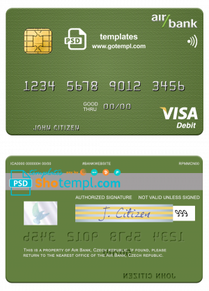 Czech Air Bank visa debit card template in PSD format