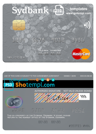 Denmark Sydbank mastercard template in PSD format