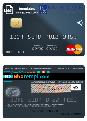 Djibouti Exim Bank mastercard template in PSD format