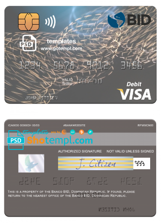 Dominican Republic Banco BID visa debit card template in PSD format