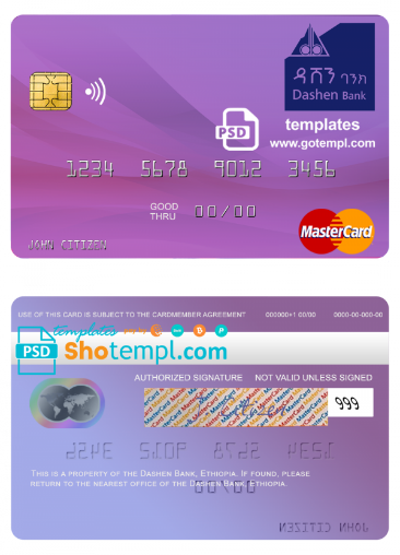 Ethiopia Dashen Bank mastercard credit card template in PSD format