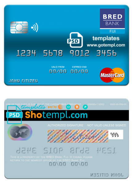 Fiji BRED Bank mastercard credit card template in PSD format