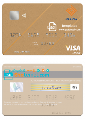 Gambia Access Bank visa debit card template in PSD format