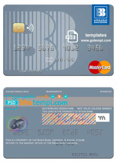 Georgia Basis Bank mastercard template in PSD format