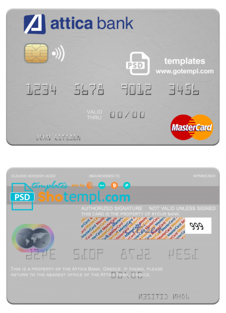 Greece Attica Bank mastercard credit card fully editable template in PSD format