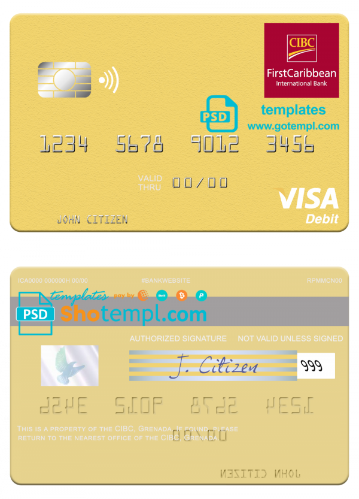 Grenada CBIC visa card fully editable template in PSD format