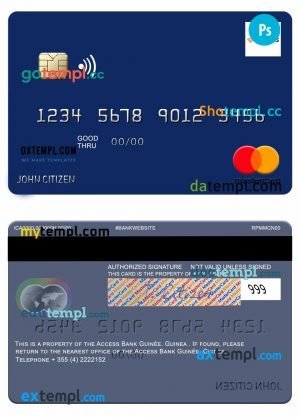 Guinea Access Bank Guinée mastercard fully editable template in PSD format