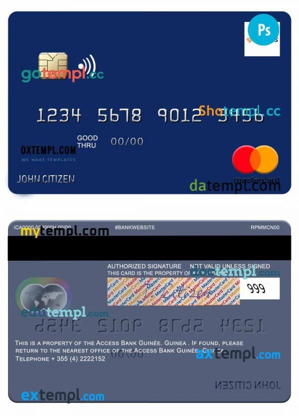 Guinea Access Bank Guinée mastercard fully editable template in PSD format