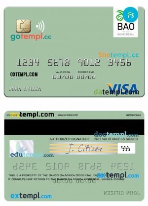 Guinea Bissau Banco Da Africa Ocidental visa card fully editable template in PSD format