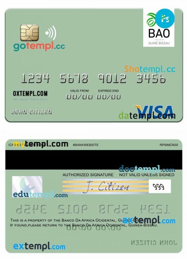 Guinea Bissau Banco Da Africa Ocidental visa card fully editable template in PSD format