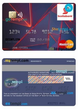 Guyana Bank of Nova Scotia mastercard credit card fully editable template in PSD format