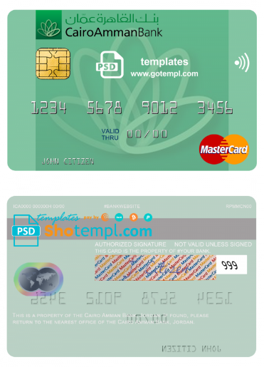 Jordan Cairo Amman Bank mastercard fully editable template in PSD format