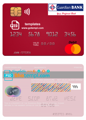 USA Comerica Bank mastercard template in PSD format