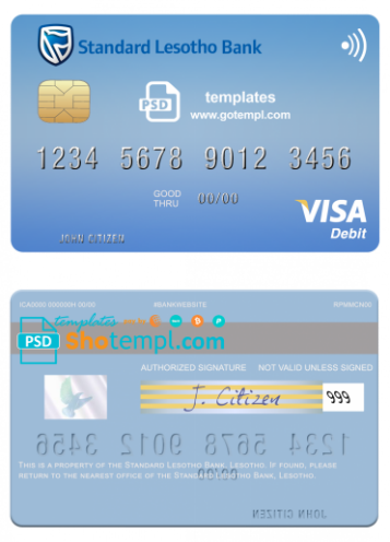 Lesotho Standard Bank visa card fully editable template in PSD format ...