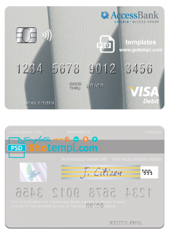 Liberia Access Bank visa card fully editable template in PSD format