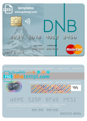 Lithuania DNB Bank mastercard fully editable credit card template in PSD format