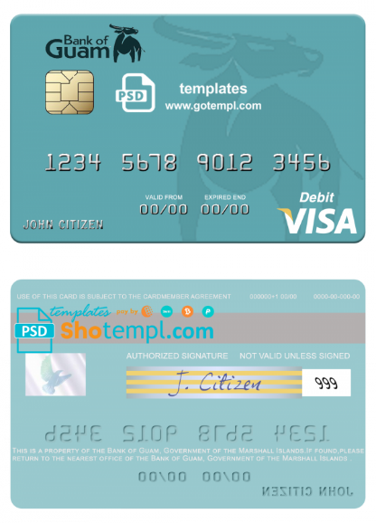 Marshall Islands Bank of Guam visa credit card fully editable template in PSD format