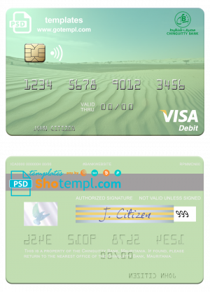 Mauritania Chinguitty Bank visa card fully editable template in PSD format