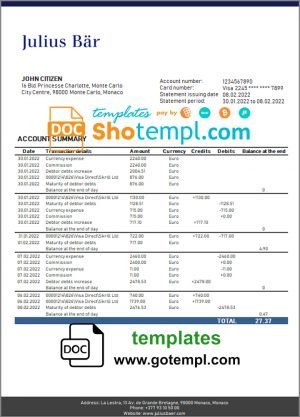 # consumer support bank universal multipurpose bank account reference template in Word and PDF format