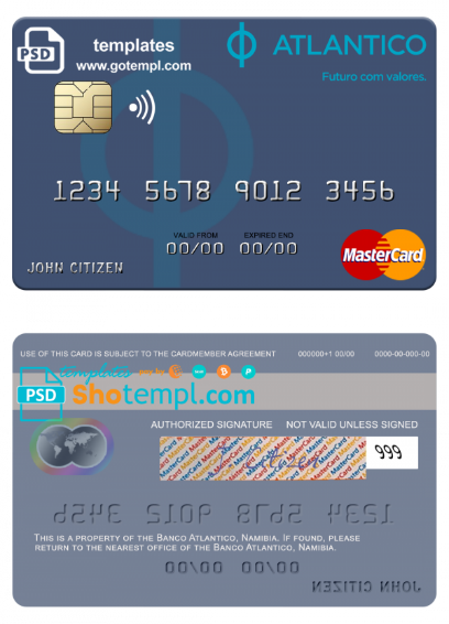 Namibia Banco Atlantico mastercard, fully editable template in PSD format