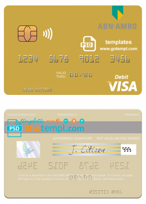 USA BNP Paribas Bank visa card template in PSD format