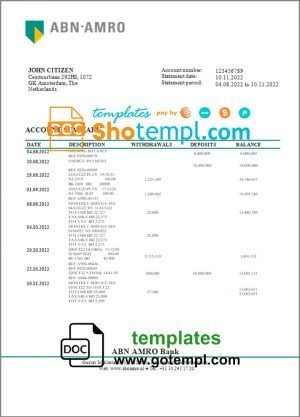 Eswatini Swazibank Limited bank statement Word and PDF template