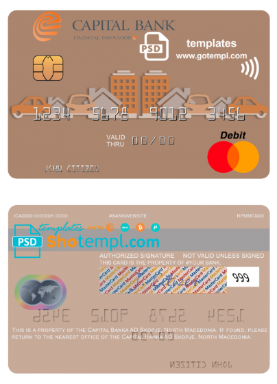 North Macedonia Capital Banka AD Skopje mastercard, fully editable template in PSD format