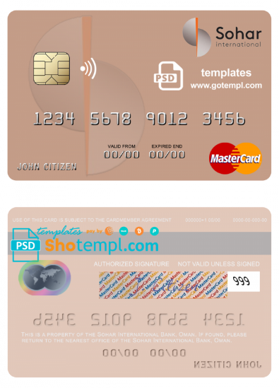 Oman Sohar International Bank mastercard, fully editable template in PSD format
