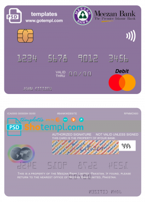 Pakistan Meezan Bank Limited mastercard, fully editable template in PSD format