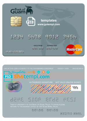 Palau Bank of Guam mastercard, fully editable template in PSD format