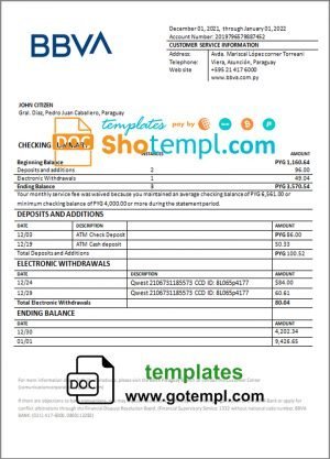 India RBB Smart bank statement, Word and PDF template, 2 pages