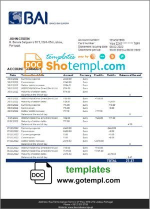 USA Chase bank statement Word and PDF template, version 2