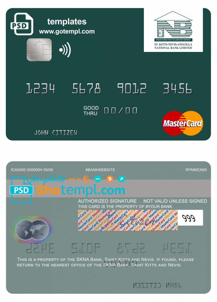 Mastercard Design Psd Saint Kitts and Nevis SKNA Bank mastercard credit card template in PSD ...