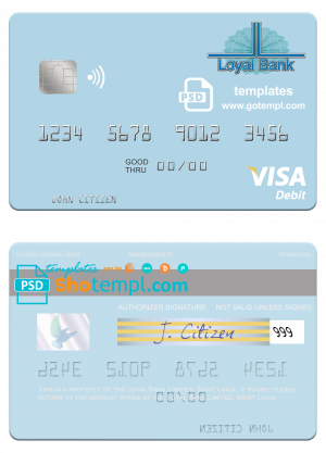 Saint Lucia Loyal Bank Limited visa debit card template in PSD format