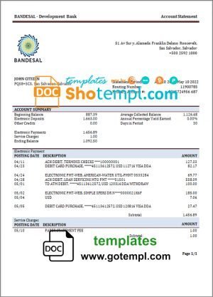 Argentina water business utility bill, Word and PDF template