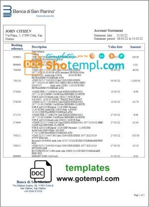 India SBI bank statement Word and PDF template, 2 pages