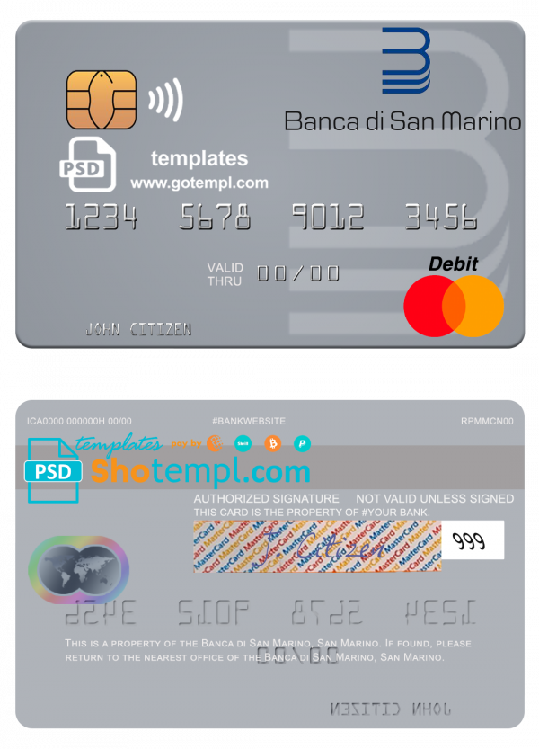 San Marino Banca di San Marino mastercard template in PSD format