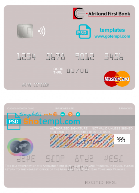 Sao Tome and Principe Afriland First Bank mastercard template in PSD format