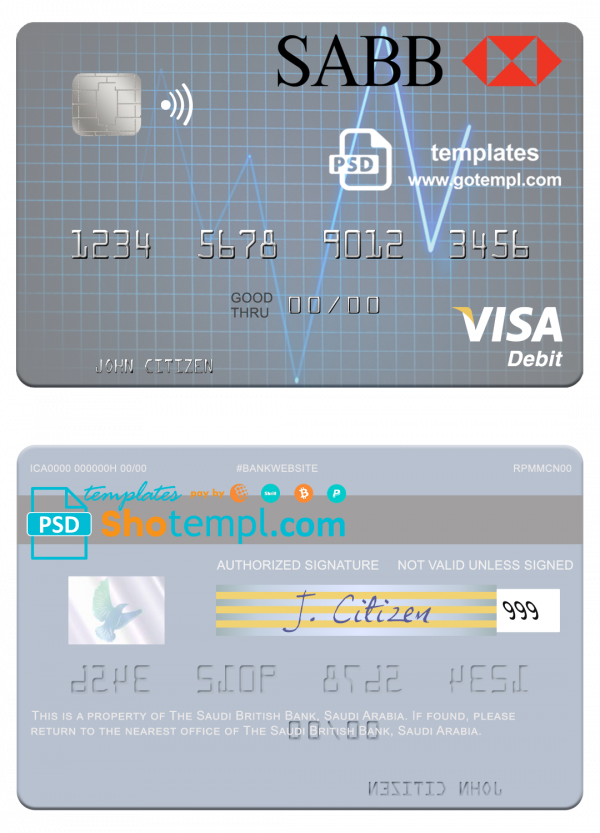 Saudi Arabia The Saudi British Bank visa debit card template in PSD format