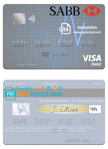 Saudi Arabia The Saudi British Bank visa debit card template in PSD format